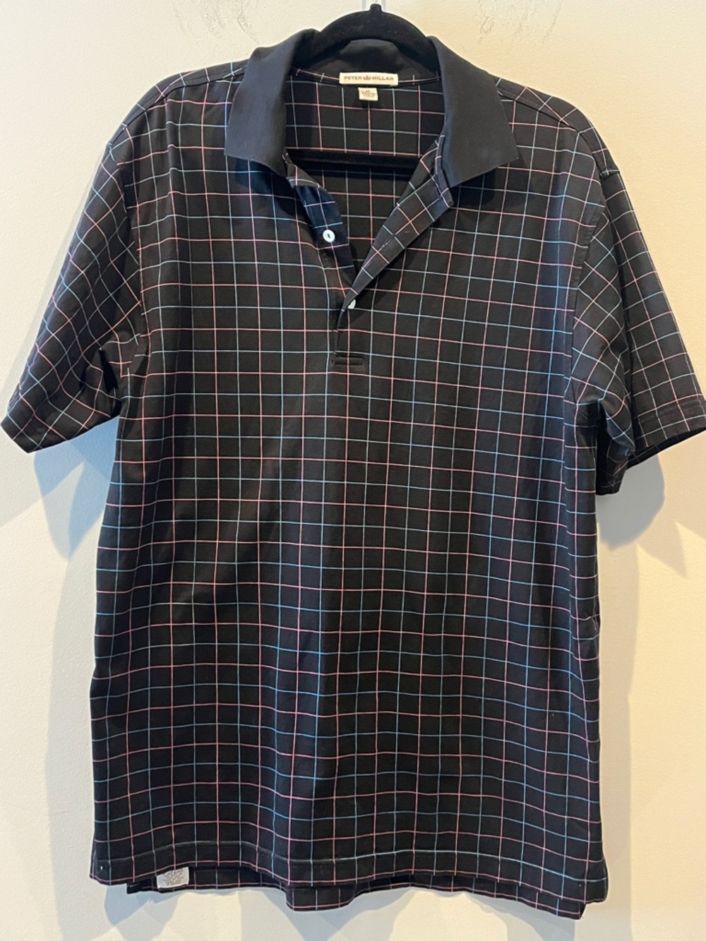 Peter Millar Black Polo with Pink and Blue Windowpane Men's Size Medium
